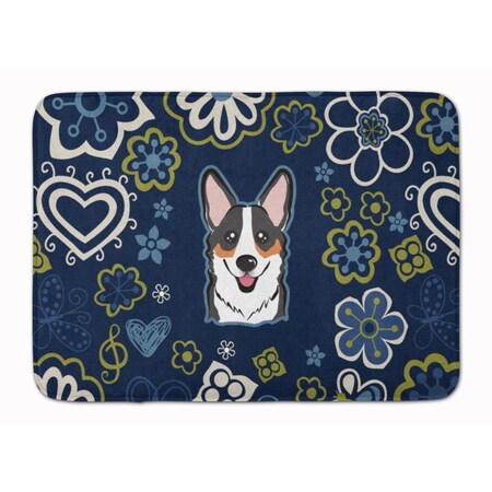 Carolines Treasures Blue Flowers Tricolor Corgi Machine Washable Memory Foam Mat BB5106RUG